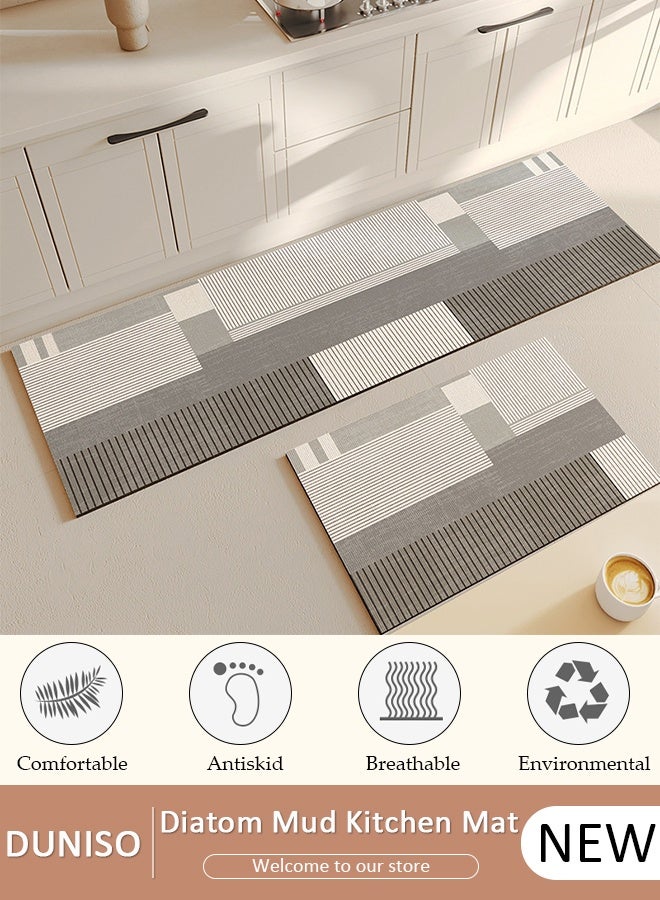 DUNISO 2 PCS  Kitchen Mats and Rugs Set , Non Slip Heavy Duty Standing Mat, Quick Dry Diatom Mud Floor Mat,  Extra Soft and Absorbent Floor Mats for  Kitchen, Bath, Office, Laundry(40*60cm+40*120cm) - Image 1