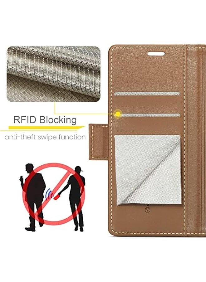 Samsung Galaxy Z Fold 5 5G Wallet Case - RFID Blocking Leather Folio Cover with Card Holder and Kickstand - Shockproof Protective Phone Case (Brown)  - Image 3