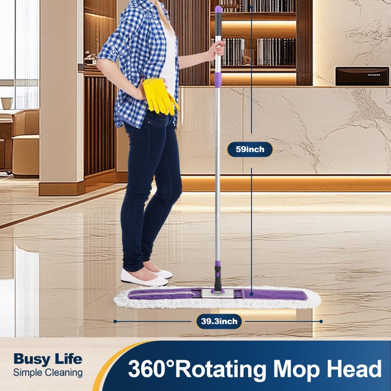 Yocada 36 inch Commercial Dust Mop Industrial Floor Mop for Cleaning Office Garage Hardwood Warehouse Factory Mall Deck 59 Inch Long Total 2 Pads - Image 2