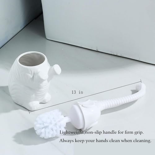 AORTULL Toilet Brush and Holder Set,Modern Ceramic Toilet Bowl Brush Holder,Cute Bathroom Decor, Non-Scratch Bristles, Space-Saving White Household Cleaning Tool for Bathtub - Image 4
