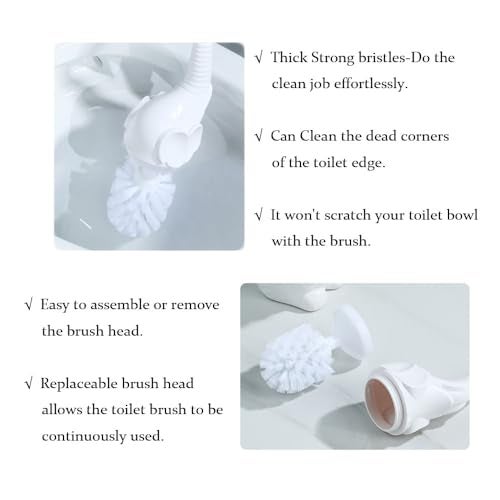 AORTULL Toilet Brush and Holder Set,Modern Ceramic Toilet Bowl Brush Holder,Cute Bathroom Decor, Non-Scratch Bristles, Space-Saving White Household Cleaning Tool for Bathtub - Image 2