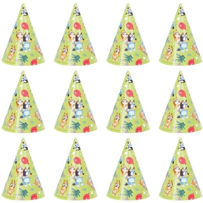 Multicolor Bluey Party Hats 8 Count | Vibrant Paper Hats with Unique Bluey Designs Perfect for Kids' Birthdays & Celebrations, One Size Fits Most - Image 1