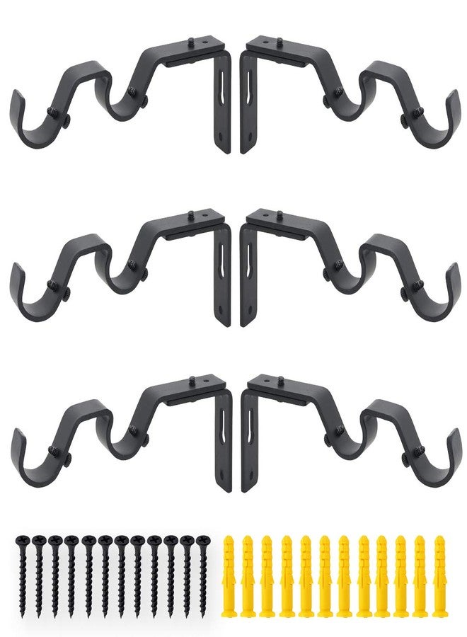 AddGrace Double Curtain Rod Bracket - 6 Pack Adjustable Heavy Duty Holder for 3/4" and 5/8" Rod (Black) - Image 1