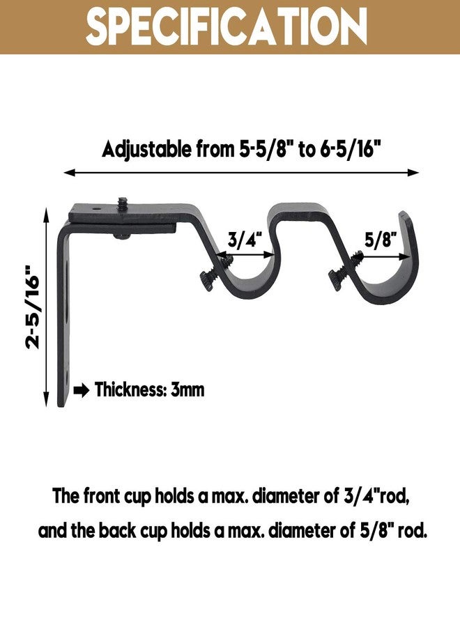 AddGrace Double Curtain Rod Bracket - 6 Pack Adjustable Heavy Duty Holder for 3/4" and 5/8" Rod (Black) - Image 3