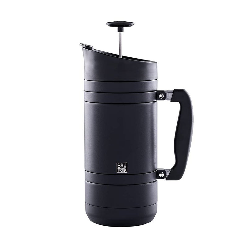 BruTrek BaseCamp Coffee Press  Double Wall Insulated Stainless Steel  BruStop Technology No Grounds in Coffee No Spill Lid Obsidian 48 floz