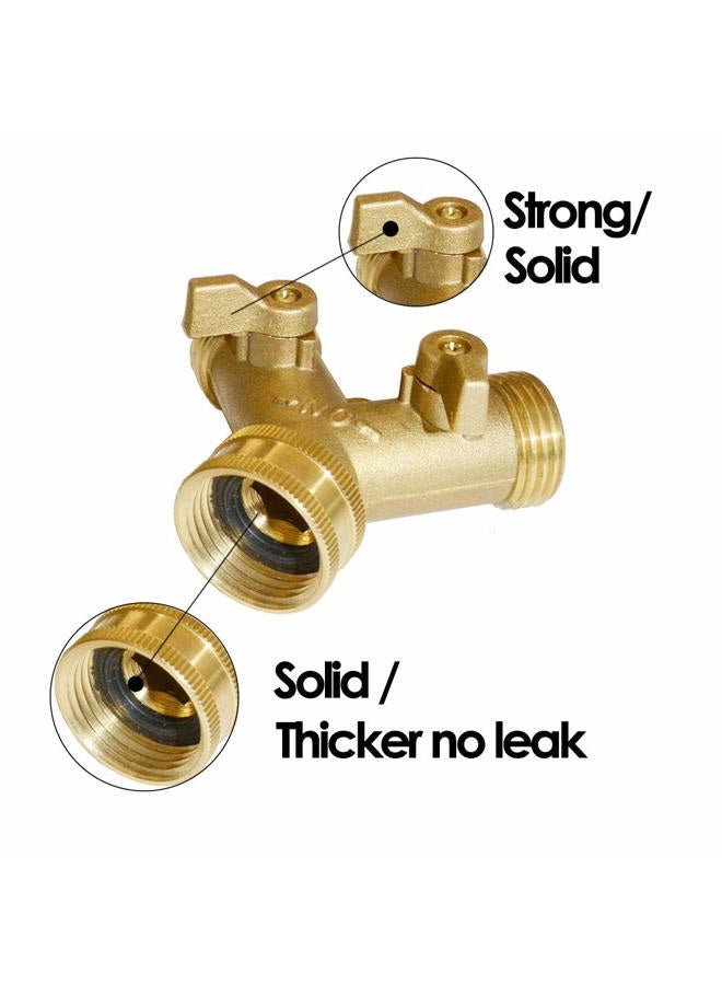 HQMPC Garden Hose Y Valve Connectors Brass Hose Splitter with Solid Brass Handle Brass Y Valve Water Garden Hose Adapter 2 Way Y Valve 3/4" GHT Thread Extra 4 Presure washers (1) - Image 2