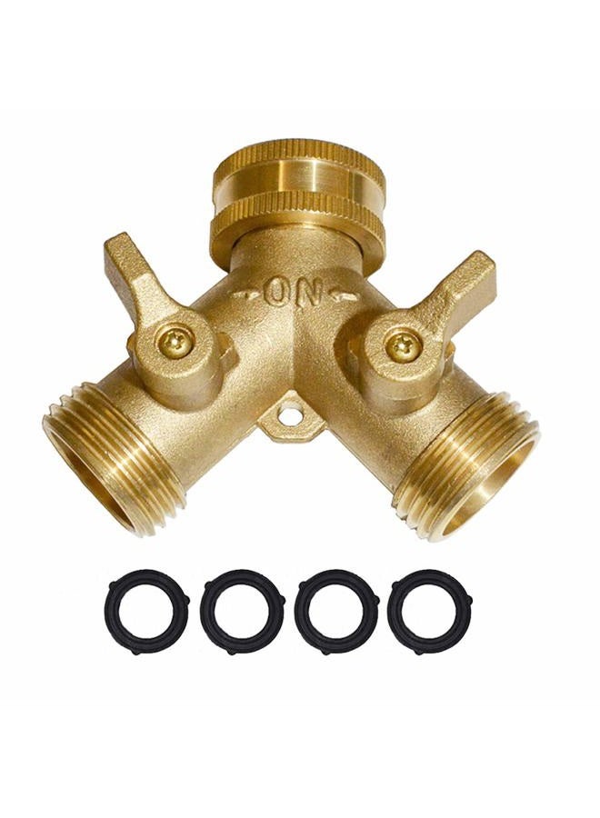 HQMPC Garden Hose Y Valve Connectors Brass Hose Splitter with Solid Brass Handle Brass Y Valve Water Garden Hose Adapter 2 Way Y Valve 3/4" GHT Thread Extra 4 Presure washers (1) - Image 1