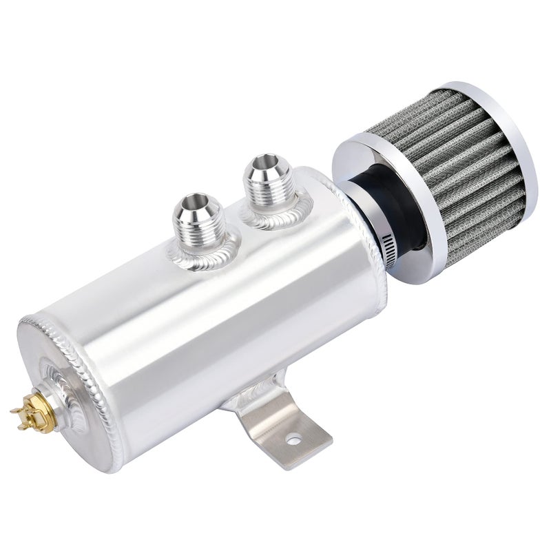 EVIL ENERGY 10an Oil Catch Can 750ml Universal Baffled Catch Can with Breather Filter Aluminum Breather Tank 2 Port Air Oil Separator Silver