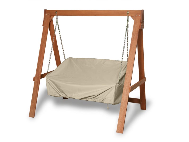Covermates Elite Outdoor Swing Cover WaterResistant 300D Polyester with DoubleStitched Seams Mesh Vent Elastic Hem Touch Fastener Closure 63W x 26D x 26H Khaki