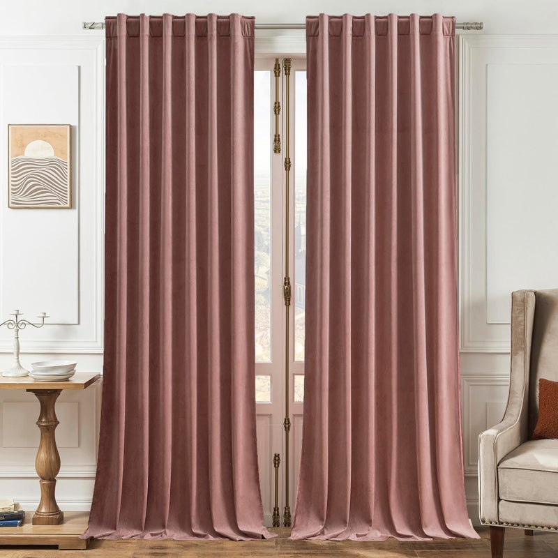 Timeper Wild Rose Pink Velvet Curtains 120 inches 2 Panels Light Blocking Curtains for Bedroom Living Room Thermal Insulated Luxury Super Soft Window DrapesBack Tab Rod PocketW52 x L120 inches