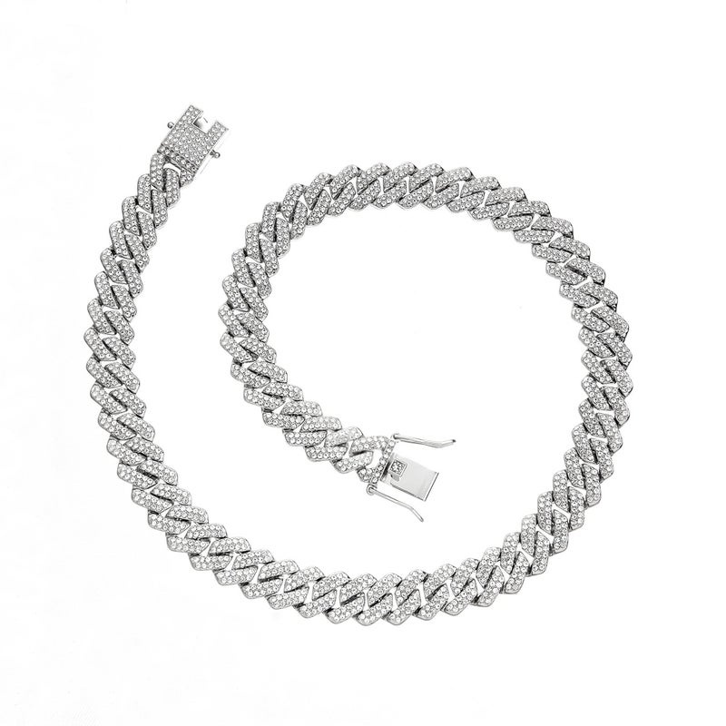 New alloy Cuban chain 14mm diamond-shaped original design diamond necklace for men and women cross-border hip-hop style 60cm silver 119g - Image 1