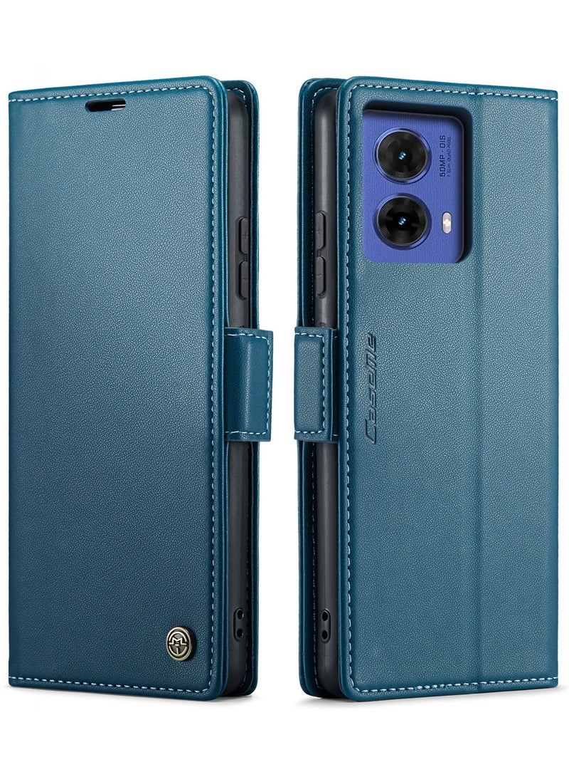 CaseMe Phone Case Luxury PU Leather Design Anti Fingerprint 023 Flip Cover Card Slot Holder Cover For Moto G85 (Blue) - Image 1