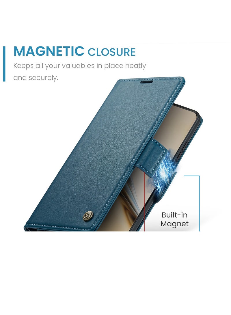 CaseMe Phone Case Luxury PU Leather Design Anti Fingerprint 023 Flip Cover Card Slot Holder Cover For Moto G85 (Blue) - Image 2