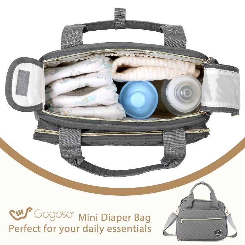 Gogoso Crossbody Small Diaper Bag, Cute Mini Baby Diaper Tote Bags with Insulated Pockets for Traveling Outdoor Parent,Gray - Image 4