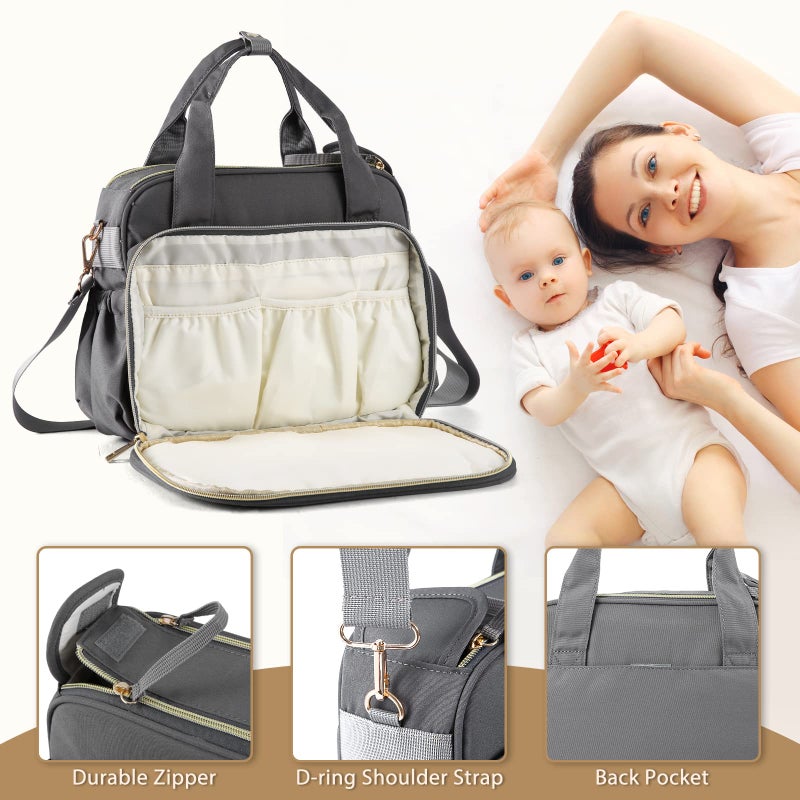 Gogoso Crossbody Small Diaper Bag, Cute Mini Baby Diaper Tote Bags with Insulated Pockets for Traveling Outdoor Parent,Gray - Image 2