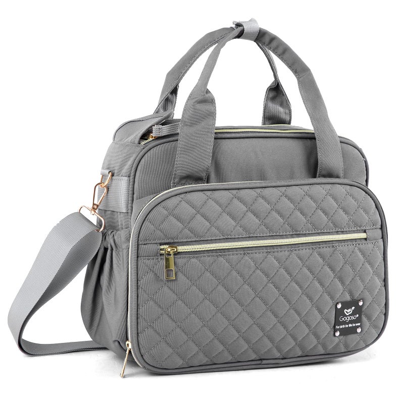 Gogoso Crossbody Small Diaper Bag, Cute Mini Baby Diaper Tote Bags with Insulated Pockets for Traveling Outdoor Parent,Gray - Image 1