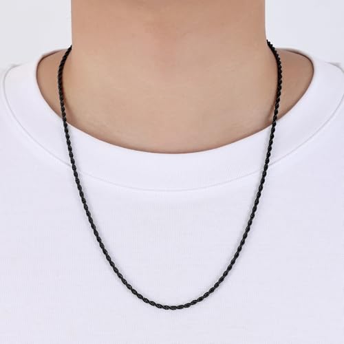 Fiusem Black Rope Chain for Men, 3mm Stainless Steel Necklace for Men and Women, Rope Chain 20 Inches - Image 3