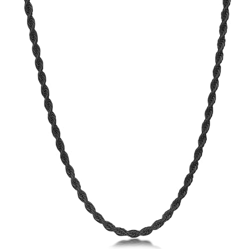 Fiusem Black Rope Chain for Men, 3mm Stainless Steel Necklace for Men and Women, Rope Chain 20 Inches - Image 1