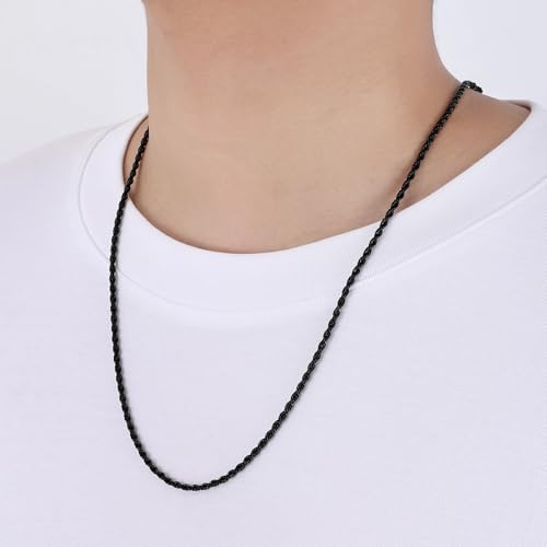 Fiusem Black Rope Chain for Men, 3mm Stainless Steel Necklace for Men and Women, Rope Chain 20 Inches - Image 4