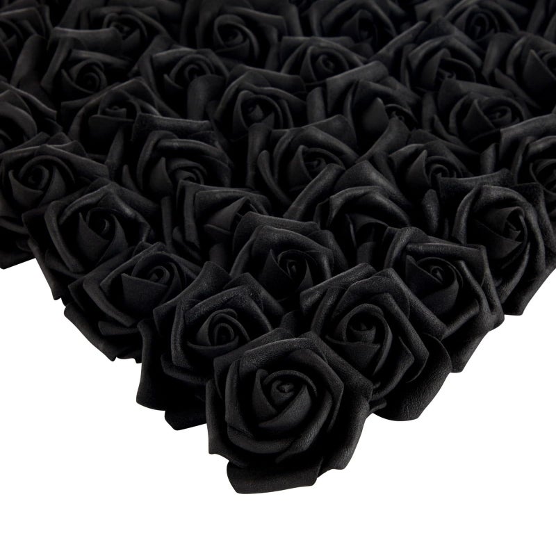 Bright Creations Black Roses Artificial Flowers for Decoration Stemless Fake Foam Rose Heads for Bridal Shower Wedding 2 Inches  Pack of 200