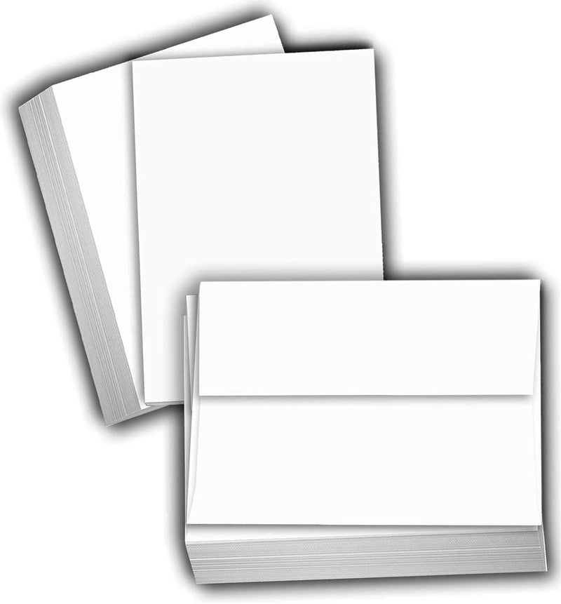 Hamilco White Cardstock Blank Index Flash Note & Post Cards - Flat 5 X 7" Thick Paper 80 lb Card Stock for Printer - (100 Pack with Envelopes) - Image 1