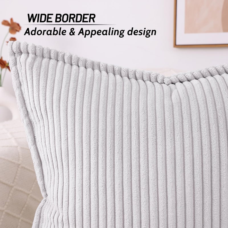 Mecatny Corduroy Pillow Covers 16x16 Inch Set of 2  Striped Decorative Square Throw Pillow Covers with Wide Border for Couch Living Room Bed  Grey - Image 3