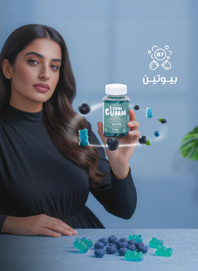 سوليندا لينداجم بيوتين 500 ميكروغرام مع فيتامينات بنكهة التوت الأزرق والتوت الأحمر 60 قطعة جيلاتينية - Image 3