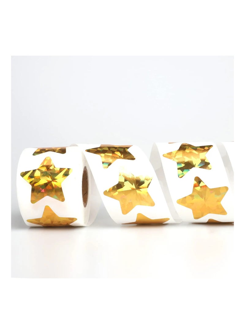 SOLARAE 1.5" Large Holographic Gold Star Stickers for Kids Reward, 500 Pcs Foil Star Metallic Stickers Roll for Behavior Chart, Student Planner and School Classroom Teacher Supplies - Image 2