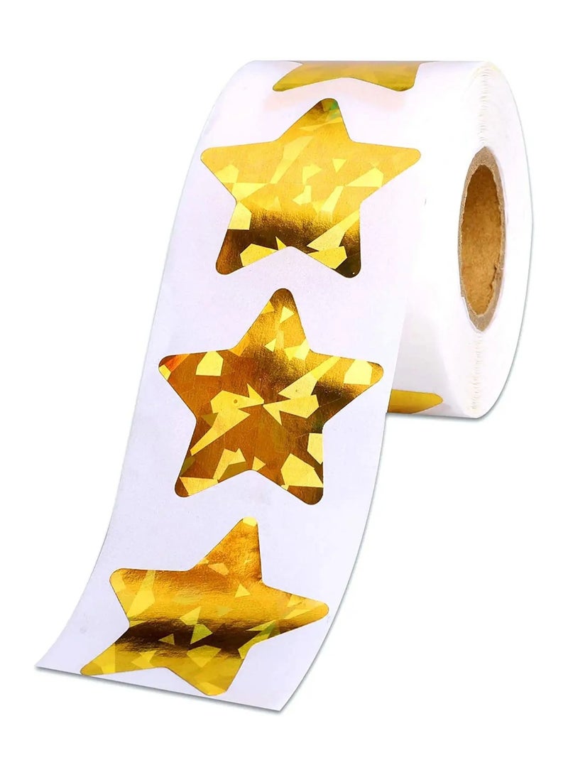 SOLARAE 1.5" Large Holographic Gold Star Stickers for Kids Reward, 500 Pcs Foil Star Metallic Stickers Roll for Behavior Chart, Student Planner and School Classroom Teacher Supplies - Image 1