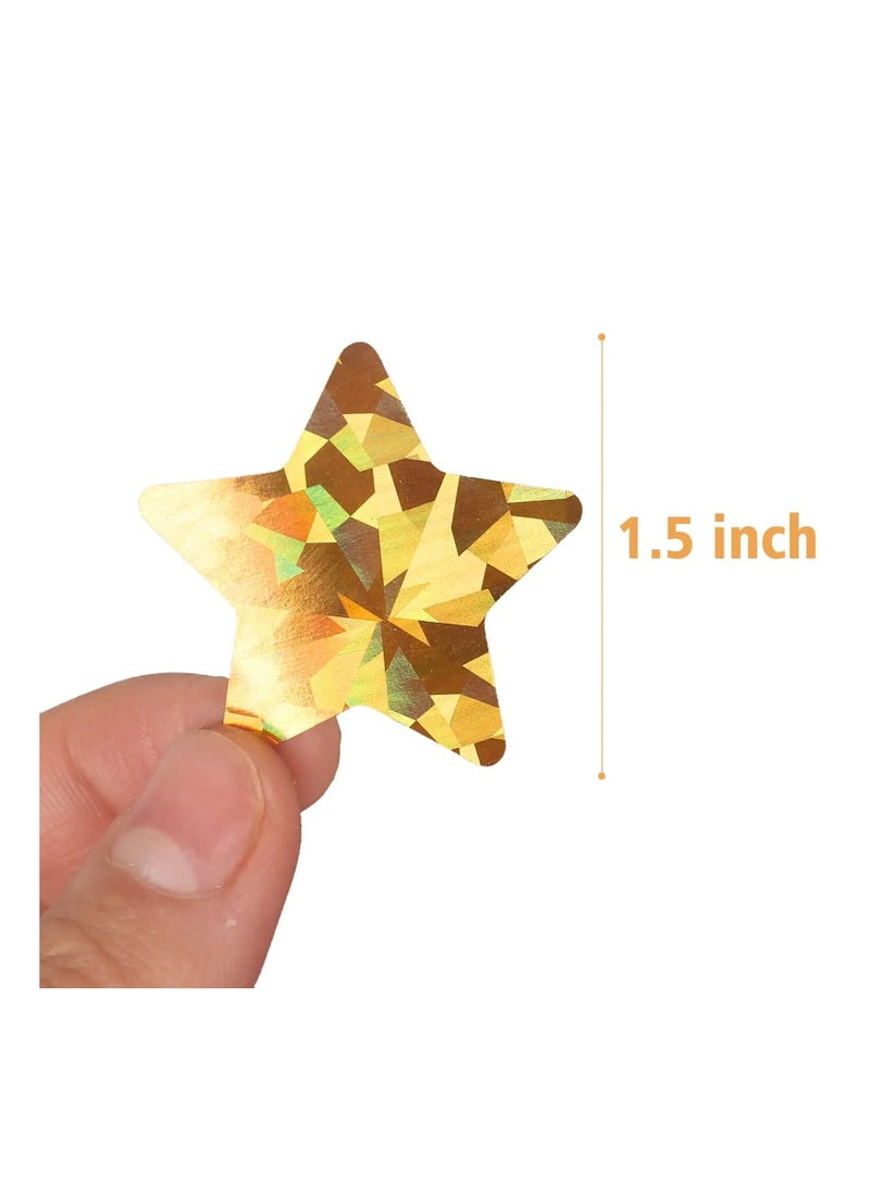 SOLARAE 1.5" Large Holographic Gold Star Stickers for Kids Reward, 500 Pcs Foil Star Metallic Stickers Roll for Behavior Chart, Student Planner and School Classroom Teacher Supplies - Image 3