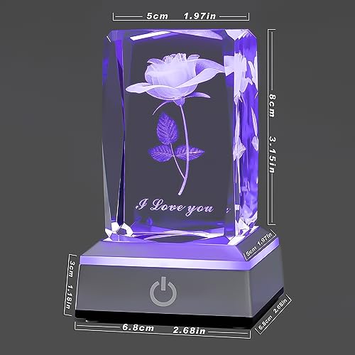 hochance 3D Rose Crystal Night Lamp with Adjustable LED Multicolor Lights for Girlfriend, Wife - Valentine's Day, Anniversary,Birthday Presents, Christmas Gifts for Her - Image 5