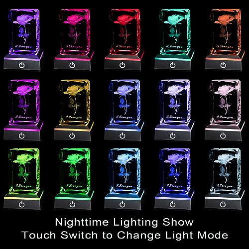 hochance 3D Rose Crystal Night Lamp with Adjustable LED Multicolor Lights for Girlfriend, Wife - Valentine's Day, Anniversary,Birthday Presents, Christmas Gifts for Her - Image 2
