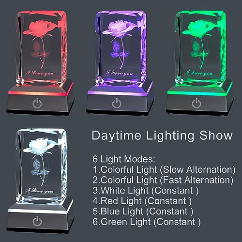 hochance 3D Rose Crystal Night Lamp with Adjustable LED Multicolor Lights for Girlfriend, Wife - Valentine's Day, Anniversary,Birthday Presents, Christmas Gifts for Her - Image 3