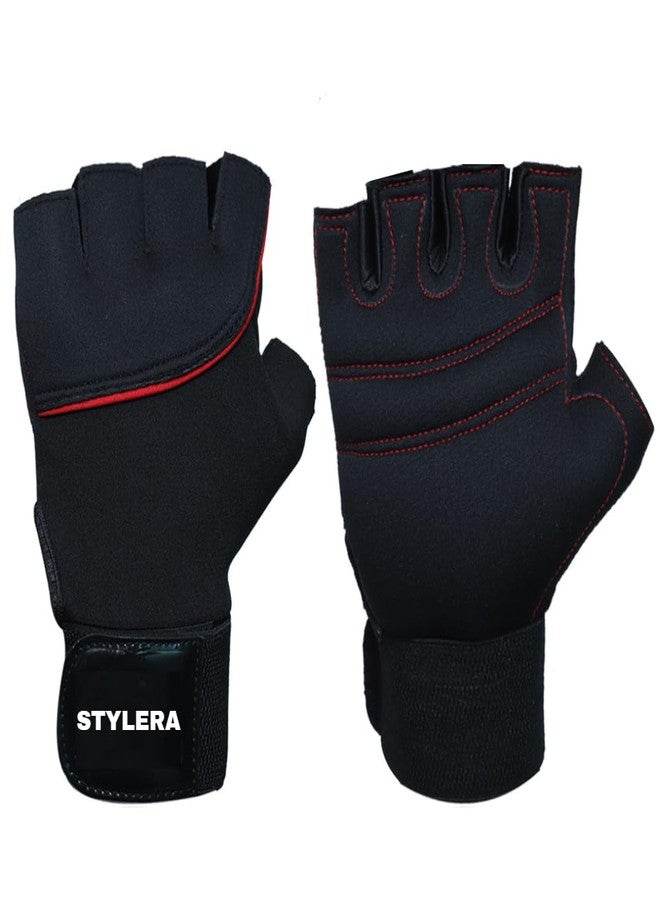 STYLERA Extra Soft Neoprene Lycra Wrist Palm Support Gym Workout Exercise Weight Lifting Training Fitness Hanging Pull Ups Gloves (Black, Pack of 1 Pair) - Image 1