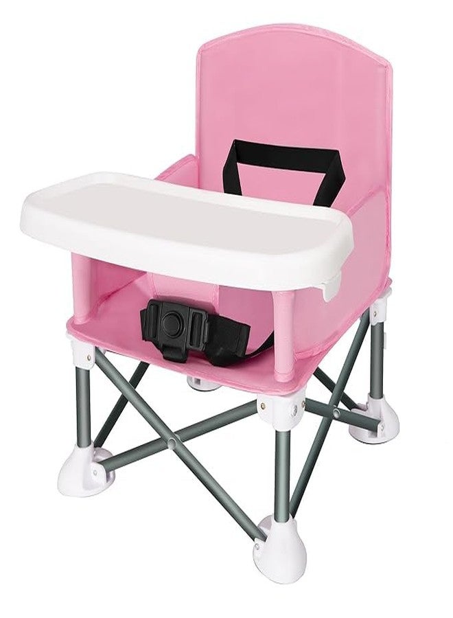 Anadi Baby Travel Booster Seat - Toddler Foldable Camping Chair, Compact Portable Baby Seat with Removable Dining Tray for Boys Girls (Pink) - Image 1
