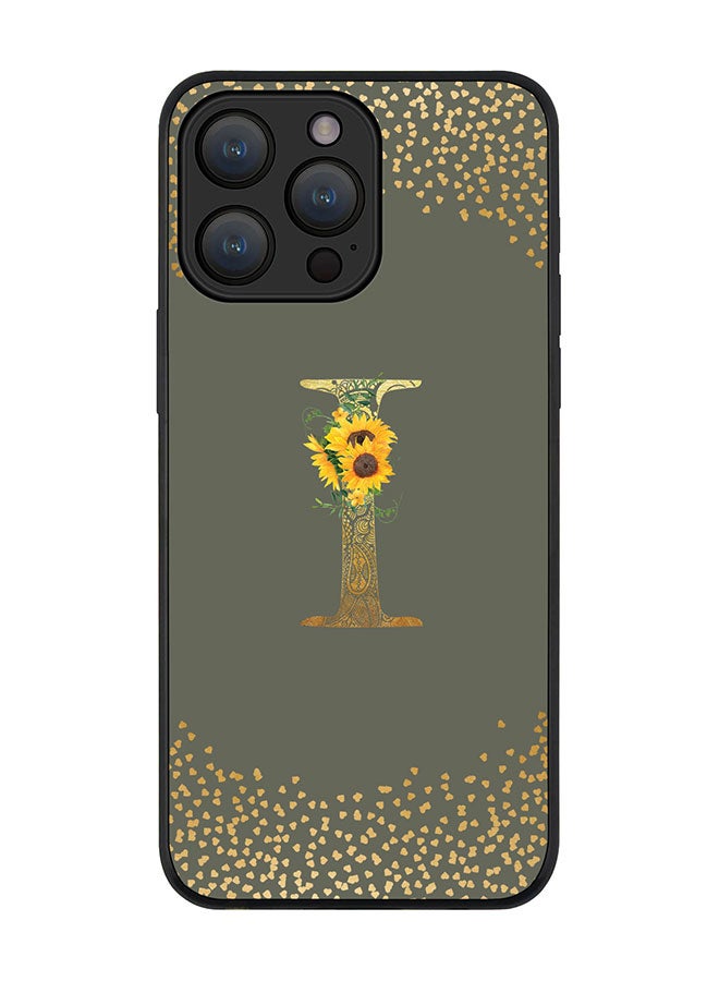 Stylizedd Cover for iPhone 15 Pro Max Case Rugged Black Slim Protective Cover Custom Monogram Initial Letter Mandala Floral Pattern Alphabet - I (Olive Green) - Image 1