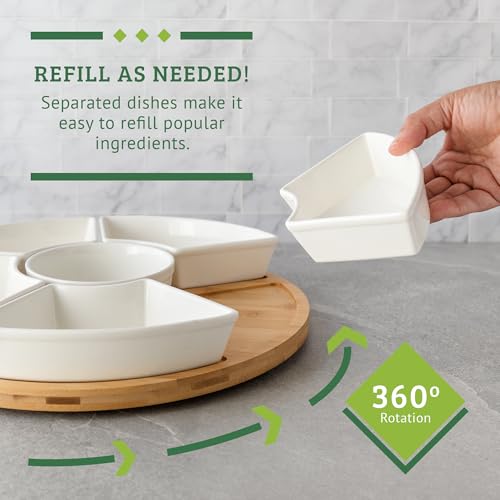 Chef Tacos Ceramic Taco Serving Platter - Divided Serving Tray for Taco Tuesday Lazy Susan Taco Bar - Chip and Dip Serving Set for Party - Appetizer Serving Tray for Salsa, Snacks (13 in) - Image 4