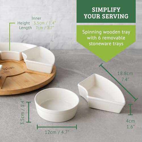 Chef Tacos Ceramic Taco Serving Platter - Divided Serving Tray for Taco Tuesday Lazy Susan Taco Bar - Chip and Dip Serving Set for Party - Appetizer Serving Tray for Salsa, Snacks (13 in) - Image 3