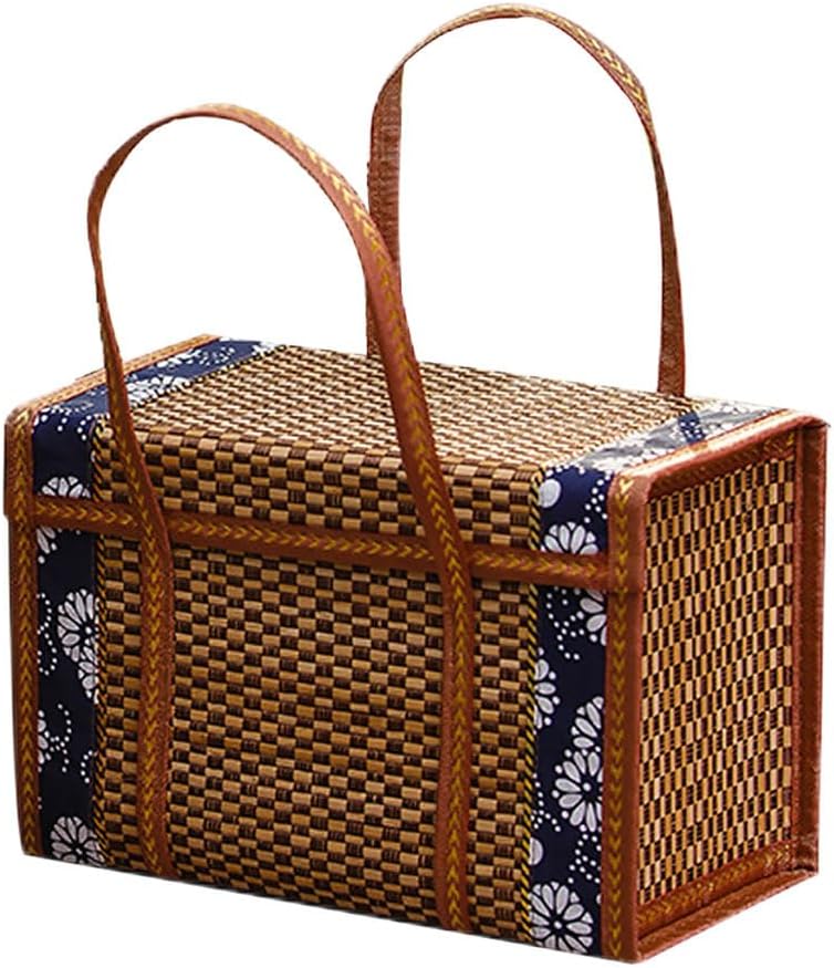Yardwe Picnic Basket Picnic Food Hand Basket Folding Woven Fruit Basket Picnic Food Storage Basket for Outdoor Picnic, 13.7x7x8.6inch - Image 1