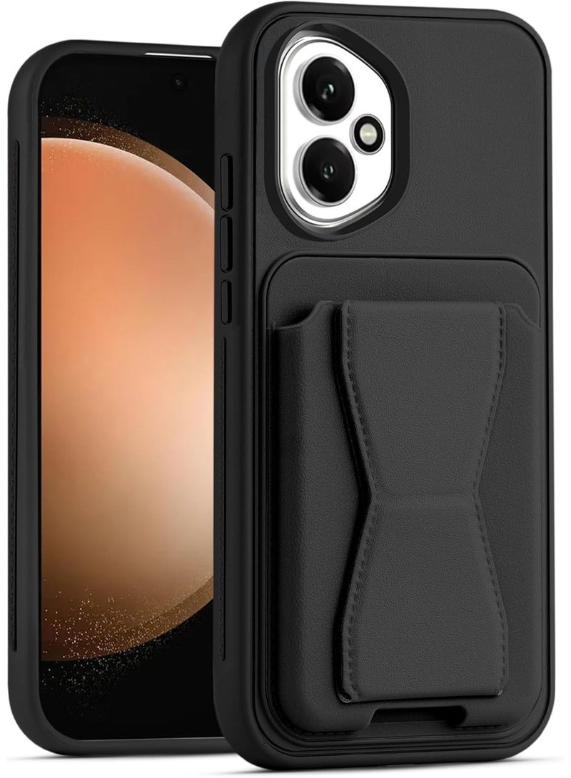 جراب محفظة جلدي متوافق مع هاتف Honor 400 5G، غطاء خلفي جلدي بإطار من مادة TPU، جراب هاتف واقٍ مقاوم للصدمات مع حامل للبطاقات (أسود)