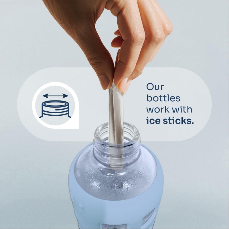 purifyou 40oz / 32oz / 22oz / 12oz Borosilicate Glass Water Bottle with Time & Volume Markers, Silicone Sleeve, Stainless Steel Lid | Reusable Glass Bottle for Water & Juice (40oz Ice Blue) - Image 5