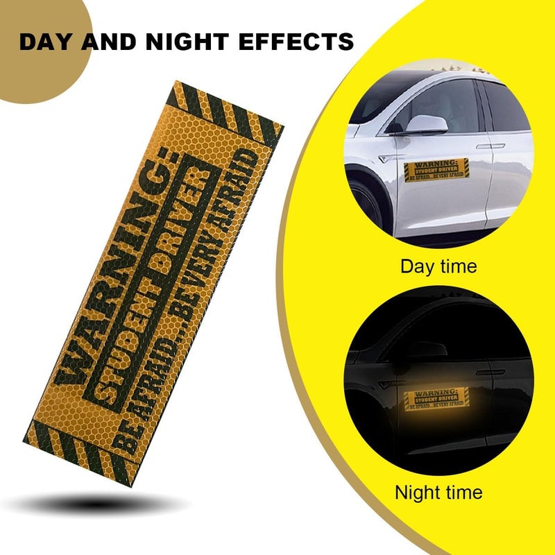 LHDOS 3PCS Car Magnetic Sticker, Magnetic Student Driver Sticker Safety Warning Sign, Warning Student Driver be Very Afraid, Rookie Driver Reflective Funny Bumper Stickers (Warning) - Image 3