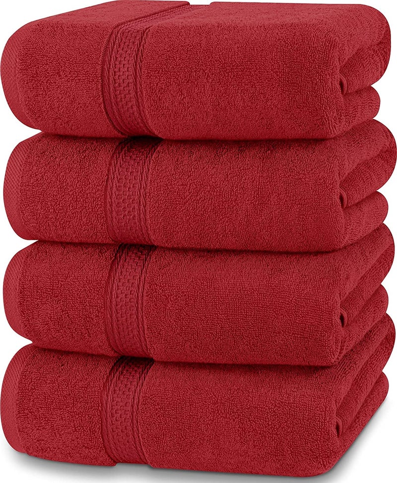 Vocal Store Ultra Soft, Super Absorbent, 100% Cotton 4 Piece Bath Towel Set, 600 GSM, 30 inch x 60 inch (Red, Set of 4) TW-V02-RED-4 - Image 1