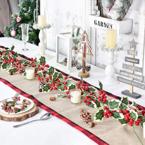 Supvox® Christmas Tree Decoration, 175cm Classic Holly Ornament, Realistic Holly Decorative Strip for Christmas Home Decor, Xmas Wreath, Wall, Window, Door - Image 2