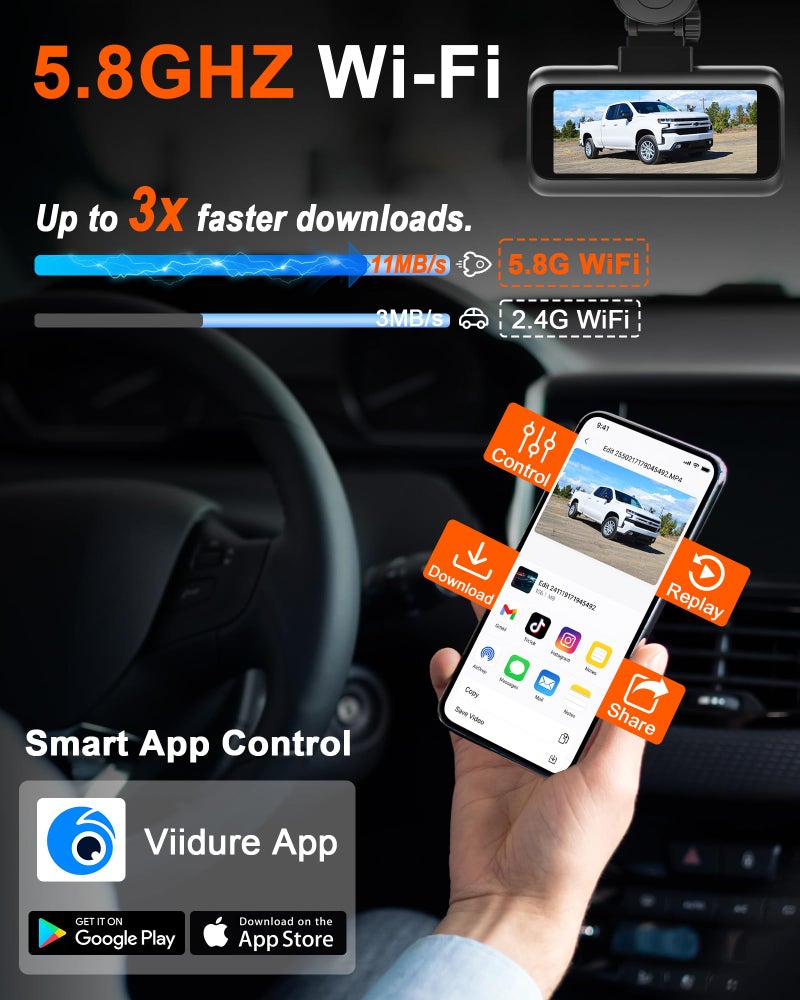 Pemacom Truck Dash Cam Easy-Steup: Dual Camera 4K Front and 2K Rear with Night Vision GPS WiFi Clear Captures Pickup Trucks License Plates - 72H Parking Monitoring for Daily Commute - Image 3
