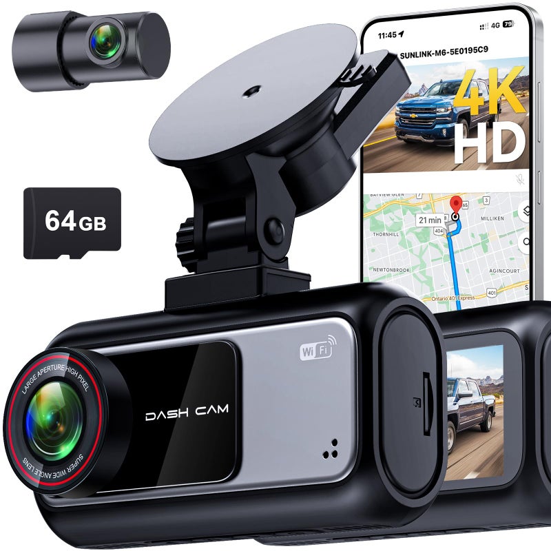 Pemacom Truck Dash Cam Easy-Steup: Dual Camera 4K Front and 2K Rear with Night Vision GPS WiFi Clear Captures Pickup Trucks License Plates - 72H Parking Monitoring for Daily Commute - Image 1