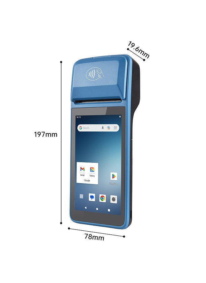 Generic - Handheld Android 11 POS Receipt Printer PDA Terminal Support 1D 2D Barcode Scanning and NFC Card Reading 4G WiFi BT Communication with 5.0 Inch Touchscreen 58mm Width Thermal Label Printing - Image 1