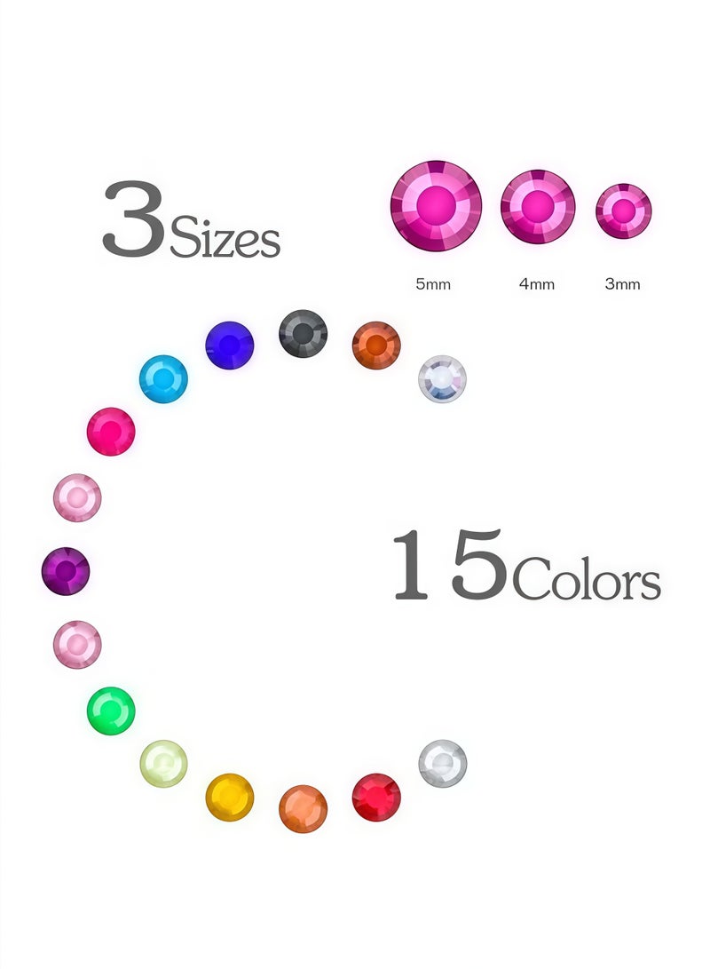 2 Pack, Total 1800 Pieces Self Adhesive Crystal Rhinestone Stickers, 15 Colors Kids DIY Embellishment Self Adhesive Jewels Sticker Colorful Diamond, Gem Sticker for Face, Hair, Nail, Craft, Clothes, Shoes, 3 mm to 5 mm Multicolored Diamond Stickers - Image 3