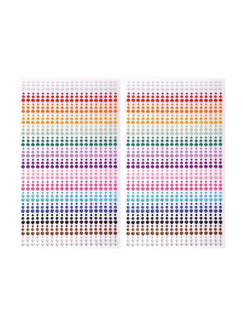 2 Pack, Total 1800 Pieces Self Adhesive Crystal Rhinestone Stickers, 15 Colors Kids DIY Embellishment Self Adhesive Jewels Sticker Colorful Diamond, Gem Sticker for Face, Hair, Nail, Craft, Clothes, Shoes, 3 mm to 5 mm Multicolored Diamond Stickers - Image 1