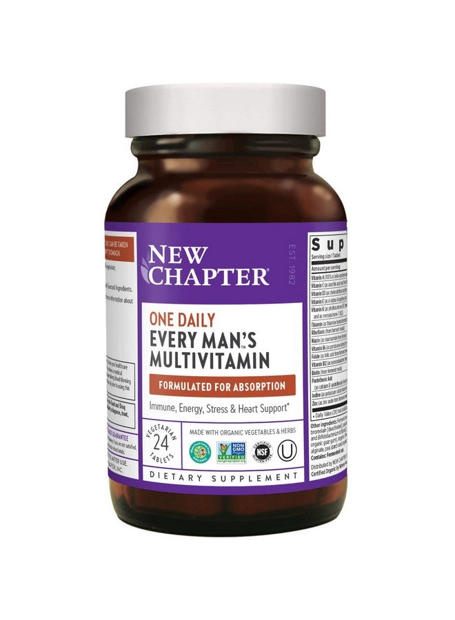 New Chapter Men’s Multivitamin + Immune, Energy & Stress Support - Every Man’s One Daily with Fermented Probiotics & Whole Foods + Vitamin D3 + Vitamin B6 & B12 + Organic Non-GMO Ingredients - 24 ct - Image 1